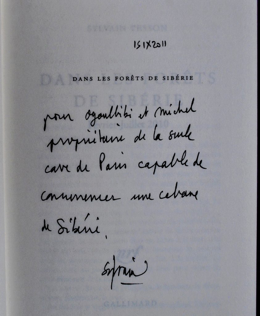 Autographe de Sylvain Tesson sur le livre "Dans les forêts de Sibérie"